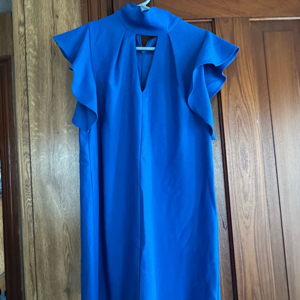 Blue Ruffle Sleeve Shift Dress